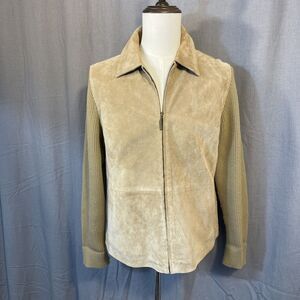 VTG Leather Jacket Womens‎ XL Knit Sleeves Tan Western Cowgirl Granola Outdoor